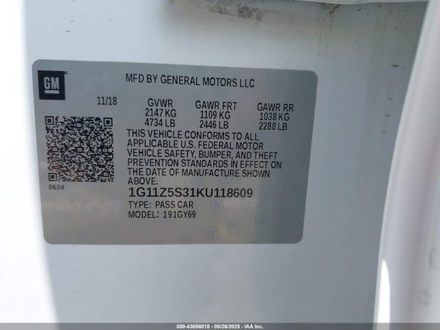 1G11Z5S31KU118609 Chevrolet lfx - spark ignited direct injection, vvt, e85 max, alum