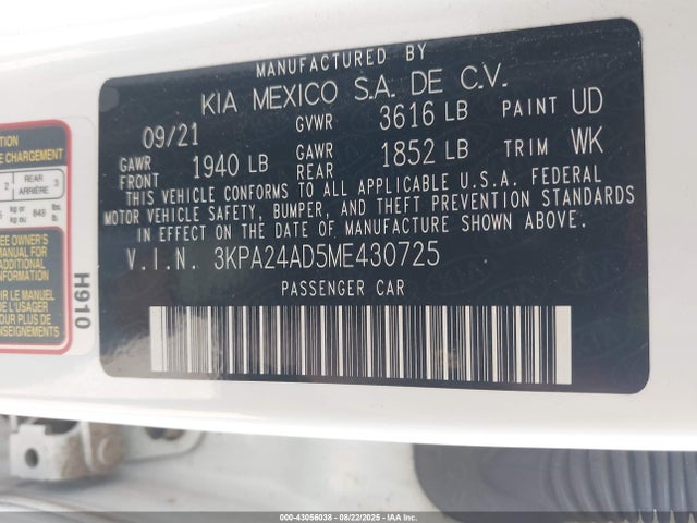 KIA gamma ii 2021 3KPA24AD5ME430725 Image 9