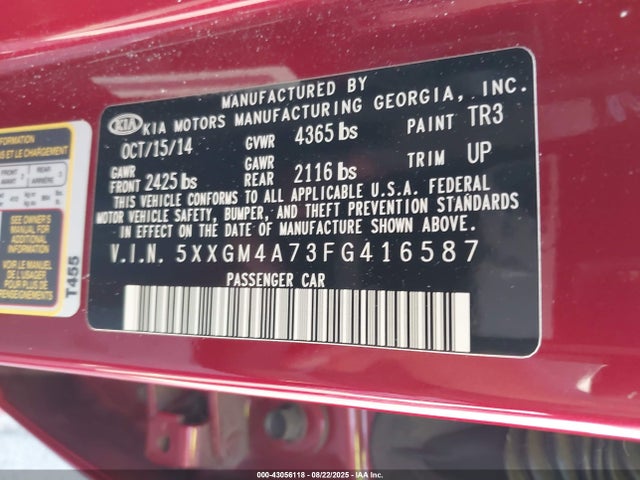 5XXGM4A73FG416587 KIA dohc gdi theta ii