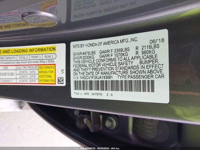 1HGCV1F3XJA193681 Honda l15be