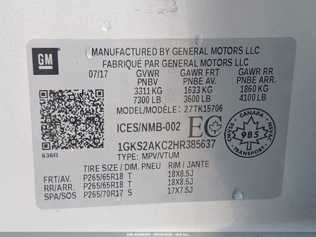 2017 GMC YUKON 1GKS2AKC2HR385637 Photo 8