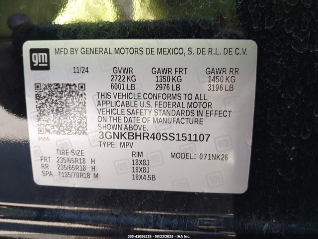 Chevrolet lsy 2025 3GNKBHR40SS151107 Image 9