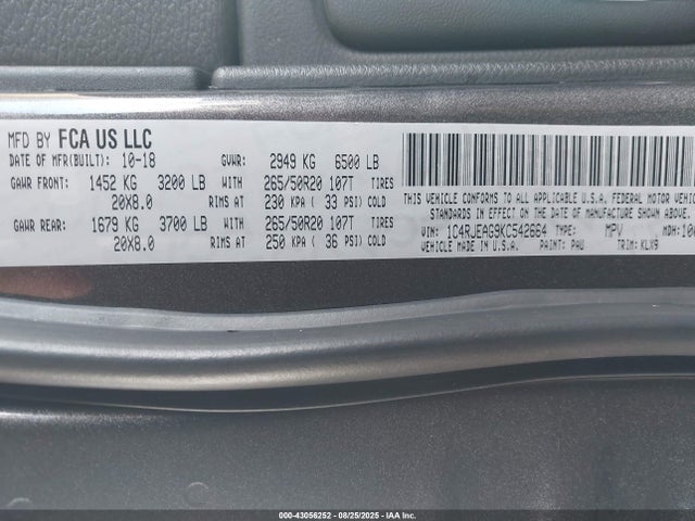 1C4RJEAG9KC542664 Jeep Grand Cherokee