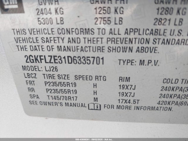 43056281 :رقم المزاد ، 2GKFLZE31D6335701 vin ، 2013 Gmc Terrain Denali مزاد بيع
