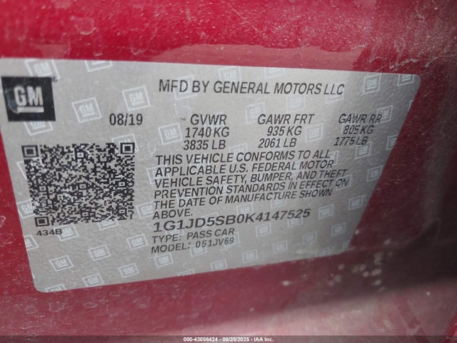 1G1JD5SB0K4147525 Chevrolet luv - mfi, variable valve timing, alum, e85 max