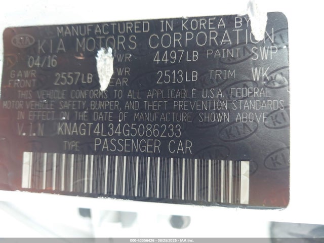 KNAGT4L34G5086233 KIA gdi theta ii