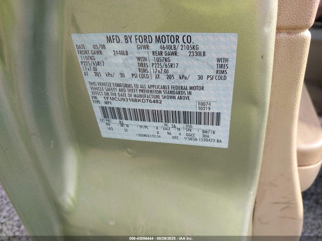 Продажа на аукционе авто 2008 Ford Escape Xlt, vin: 1FMCU93168KD76482, номер лота: 43056444