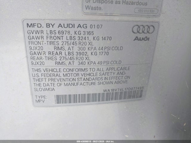 2007 AUDI Q7 WA1BV74L17D077495 Photo 8