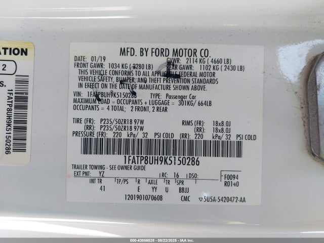 Ford 4v 2019 1FATP8UH9K5150286 Image 9