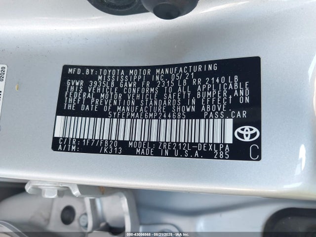 Toyota 2zr-fae 2021 5YFEPMAE6MP244685 Image 9