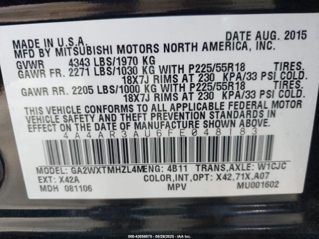 2015 MITSUBISHI OUTLANDER SPORT 4A4AR3AU6FE048183 Photo 8