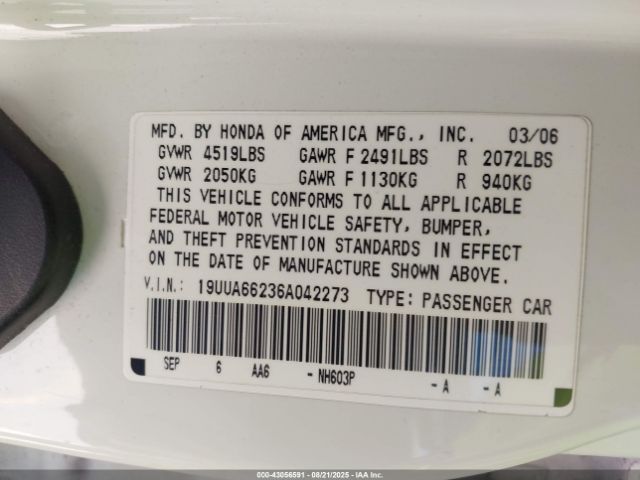 2006 ACURA TL 19UUA66236A042273 Photo 8