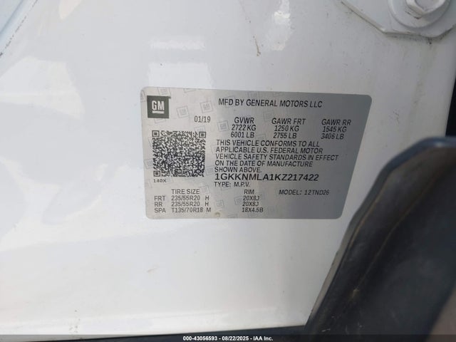 GMC lcv - spark ignited direct injection, variable valve timing, dcvcp, e85 max, e0-e100, alum 2019 1GKKNMLA1KZ217422 Image 9