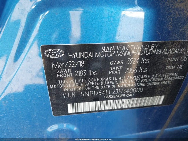 5NPD84LF2JH340000 Hyundai mpi nu