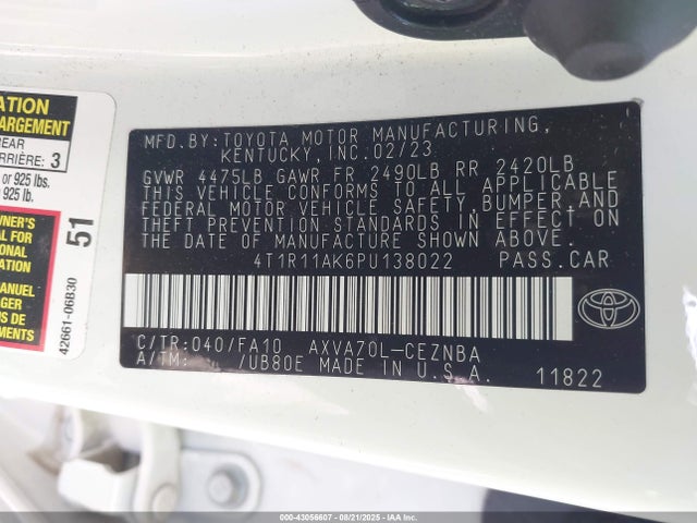 4T1R11AK6PU138022 Toyota a25a-fks