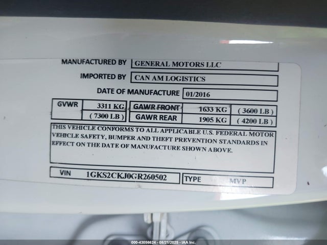 Auction sale of the 2016 Gmc Yukon Denali, vin: 1GKS2CKJ0GR260502, lot number: 43056624