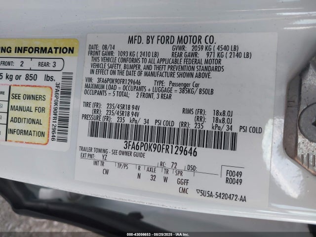 Ford 2015 2015 3FA6P0K90FR129646 Image 9