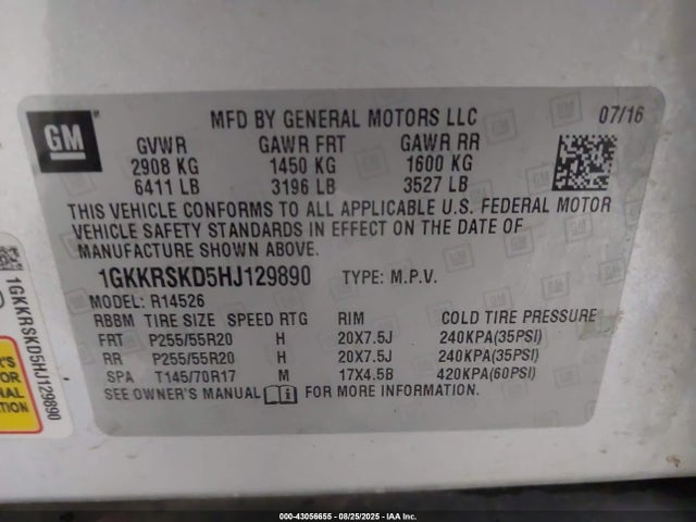 1GKKRSKD5HJ129890 GMC llt - sidi: spark ignited direct injection, 60 degrees, alum