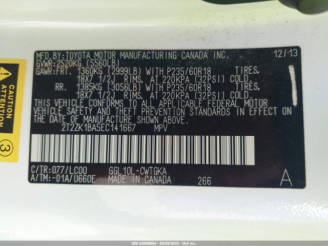 Lexus 2gr-fe 2014 2T2ZK1BA5EC141667 Image 9