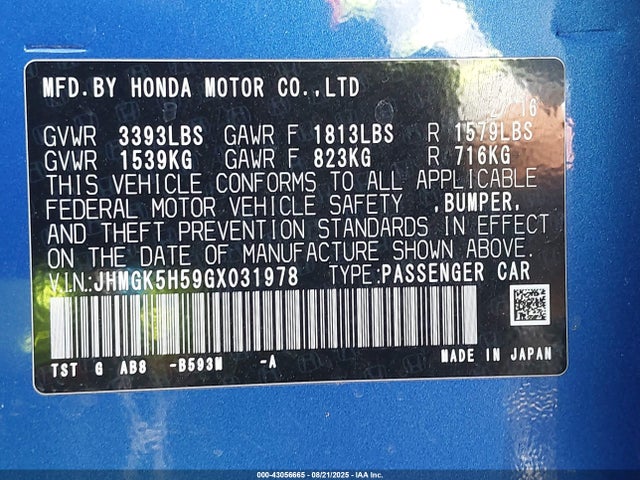 JHMGK5H59GX031978 Honda l15b1