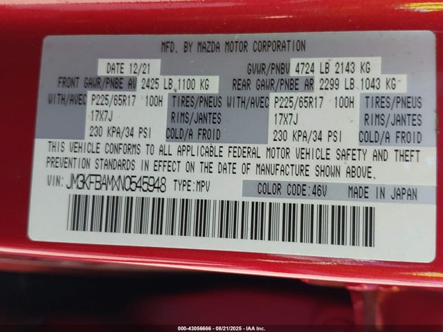 JM3KFBAMXN0545948 Mazda py cylinder deactiviation