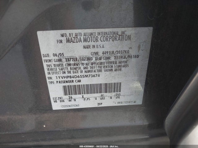43056691 :رقم المزاد ، 1YVHP84D655M73674 vin ، 2005 Mazda Mazda6 S Sport مزاد بيع