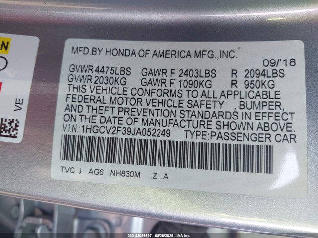Honda k20c4 2018 1HGCV2F39JA052249 Image 9