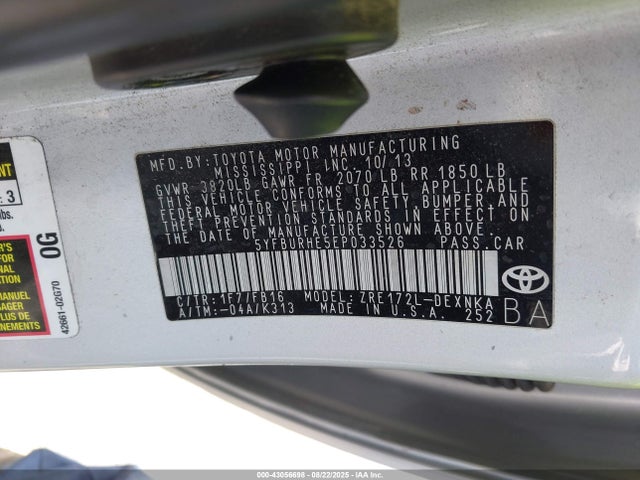 5YFBURHE5EP033526 Toyota 2zr-fe