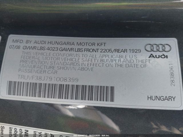 2009 AUDI TT TRUVF38J791008399 Photo 8