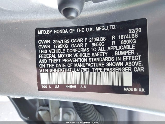 Honda l15ba 2020 SHHFK7H47LU417902 Image 9