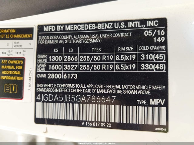 Mercedes-Benz m276 2016 4JGDA5JB5GA786647 Image 9
