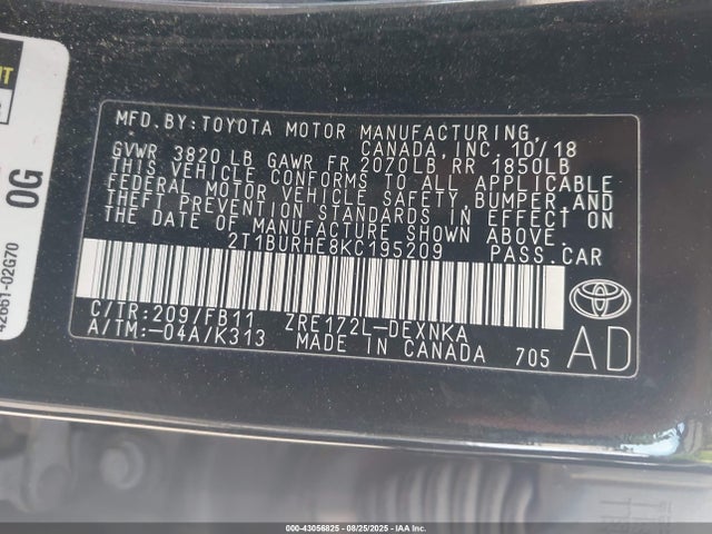 2T1BURHE8KC195209 Toyota 2zr-fe