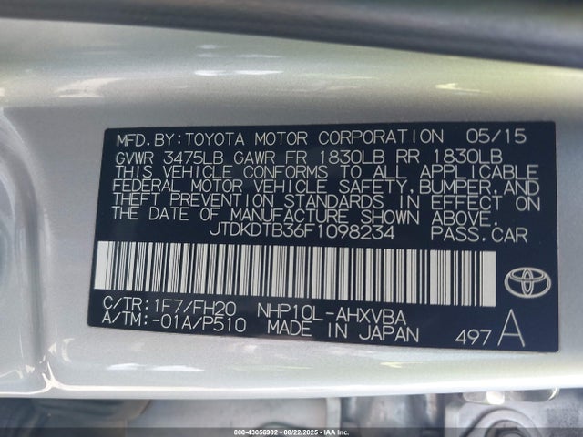 Toyota 1nz-fxe+1lm 2015 JTDKDTB36F1098234 Image 9