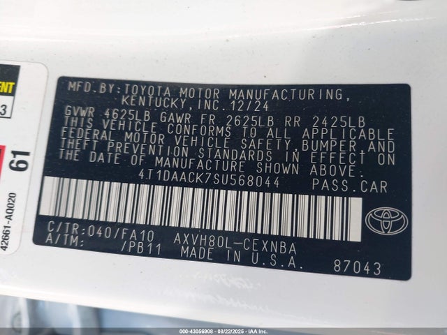 Toyota a25a-fxs 2025 4T1DAACK7SU568044 Image 9