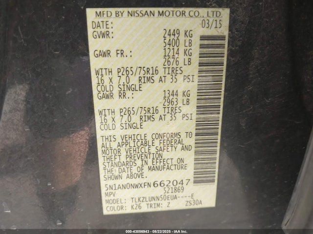 5N1AN0NWXFN662047 Nissan 2015