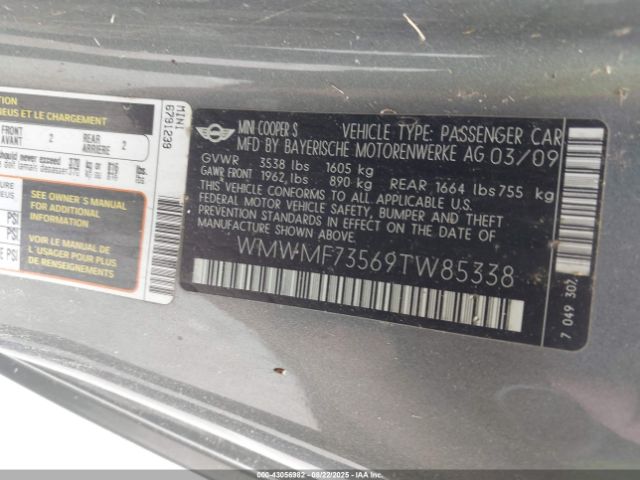 2009 MINI COOPER S WMWMF73569TW85338 Photo 8