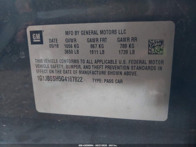 1G1JB5SH5G4167822 Chevrolet luw - e85 max
