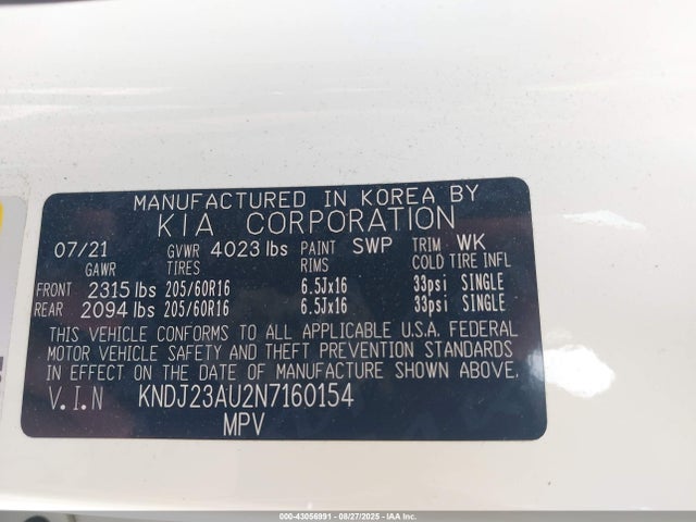 KNDJ23AU2N7160154 KIA mpi nu