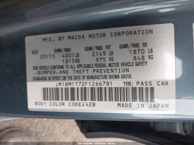 Mazda pe 2015 JM1BM1T72F1266781 Image 9