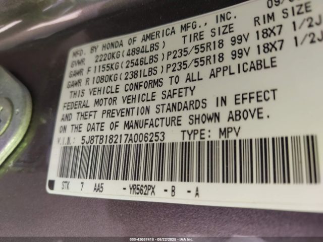 2007 ACURA RDX 5J8TB18217A006253 Photo 8