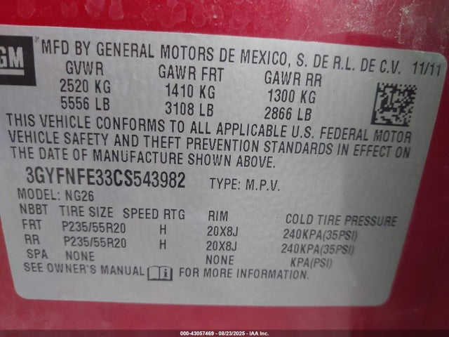 2012 CADILLAC SRX 3GYFNFE33CS543982 Photo 8