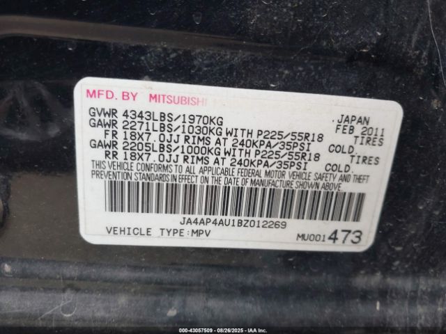 2011 MITSUBISHI OUTLANDER SPORT JA4AP4AU1BZ012269 Photo 8