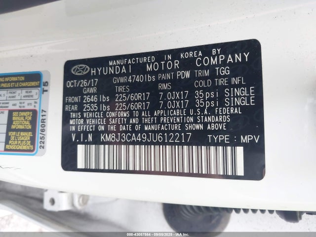 KM8J3CA49JU612217 Hyundai gdi nu