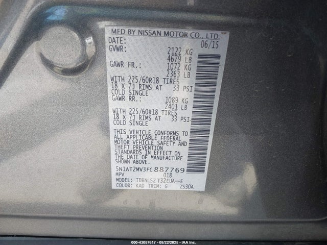 Nissan Rogue Sl 2015 5N1AT2MV3FC887769 Image 9