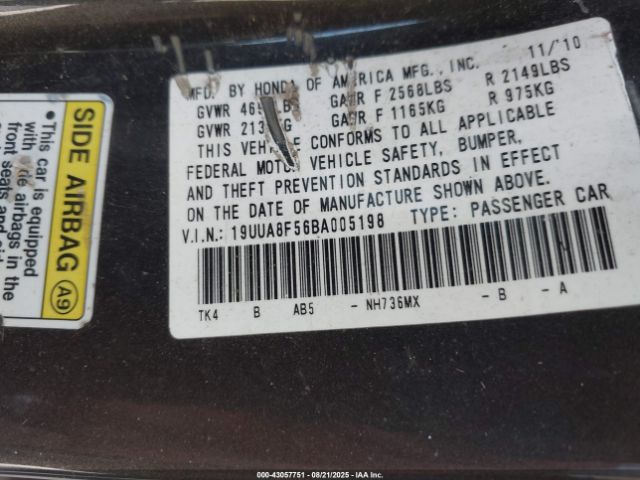 2011 ACURA TL 19UUA8F56BA005198 Photo 8