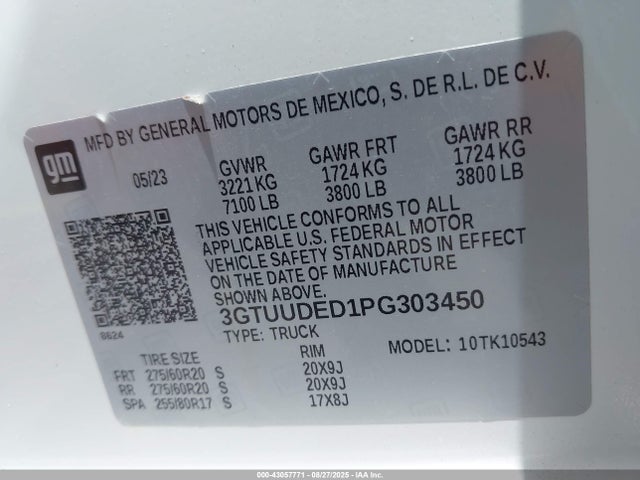 Продажа на аукционе авто 2023 Gmc Sierra 1500 4wd  Short Box Slt, vin: 3GTUUDED1PG303450, номер лота: 43057771
