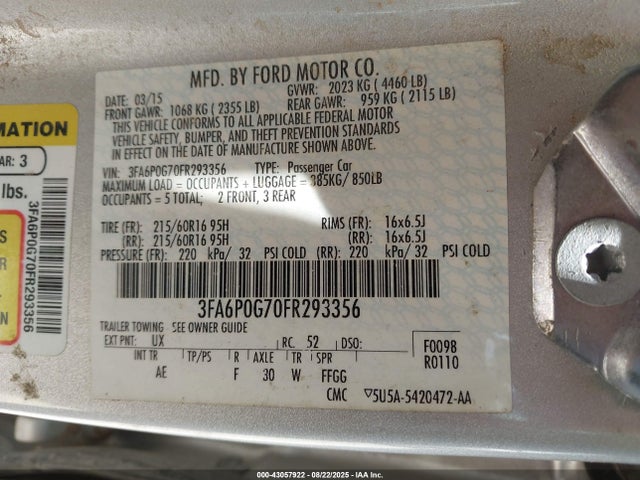 3FA6P0G70FR293356 Ford 2015