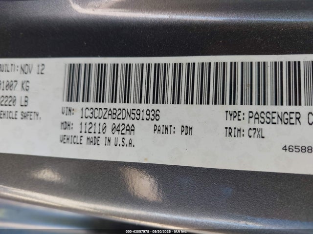 43057975 :رقم المزاد ، 1C3CDZAB2DN591936 vin ، 2013 Dodge Avenger Se مزاد بيع