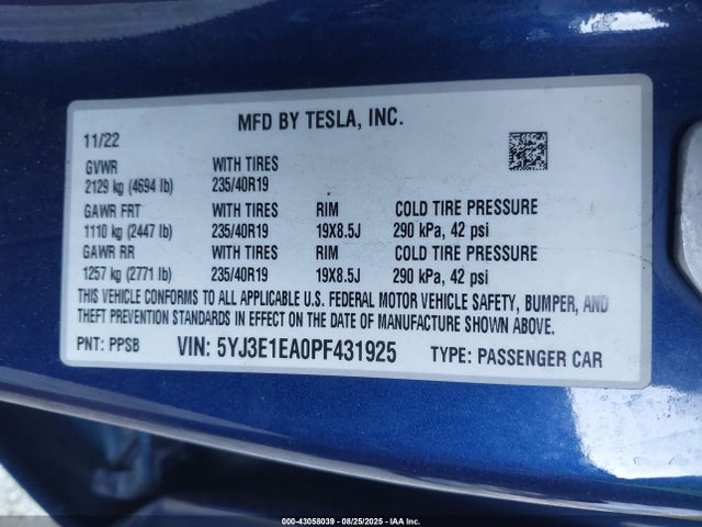 2023 TESLA MODEL 3 5YJ3E1EA0PF431925 Photo 8