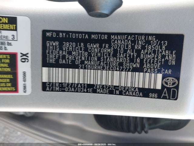 Toyota 2zr-fe 2014 2T1BURHE3EC047277 Image 9